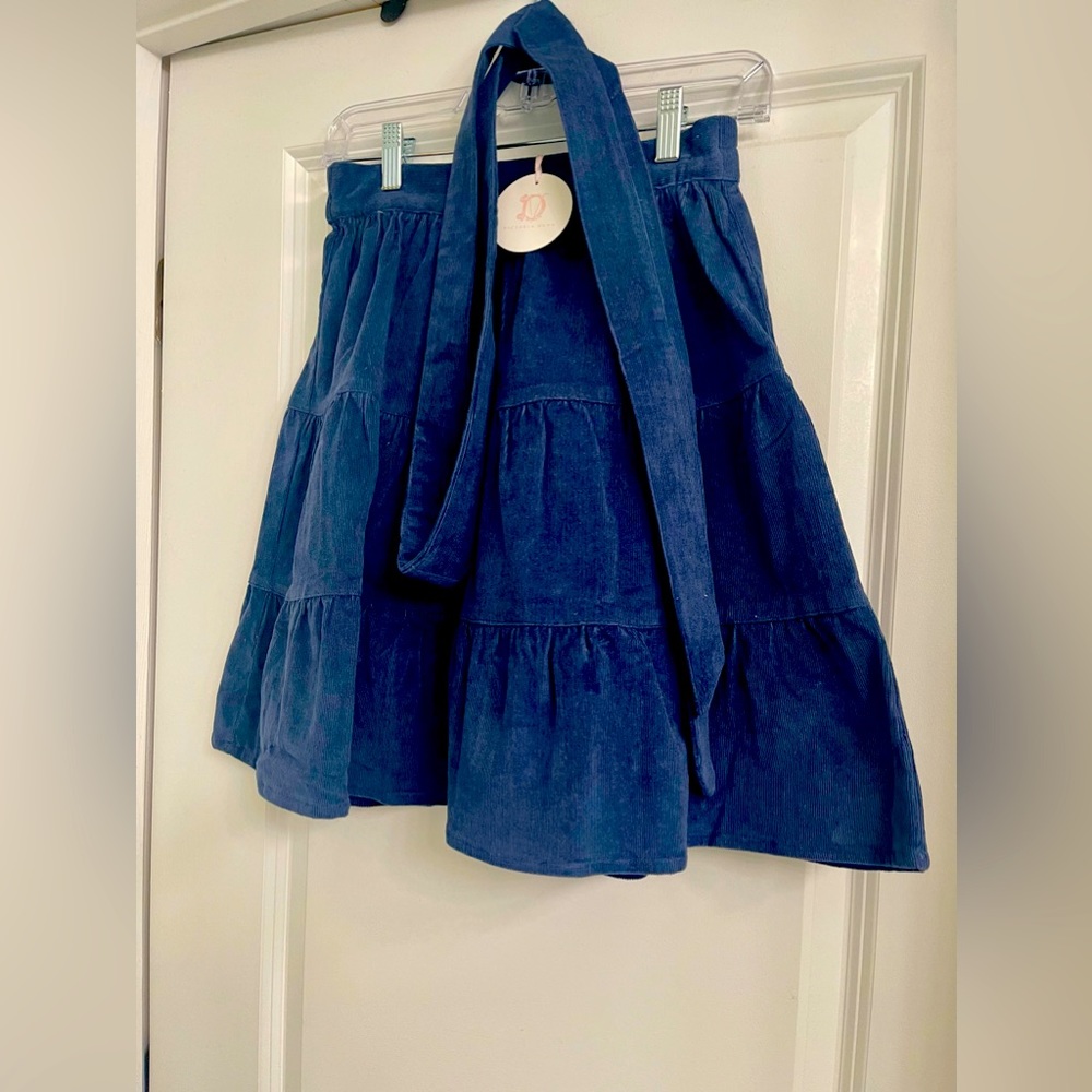 Victoria Dunn Designs Rich Navy Corduroy Skirt with Sash